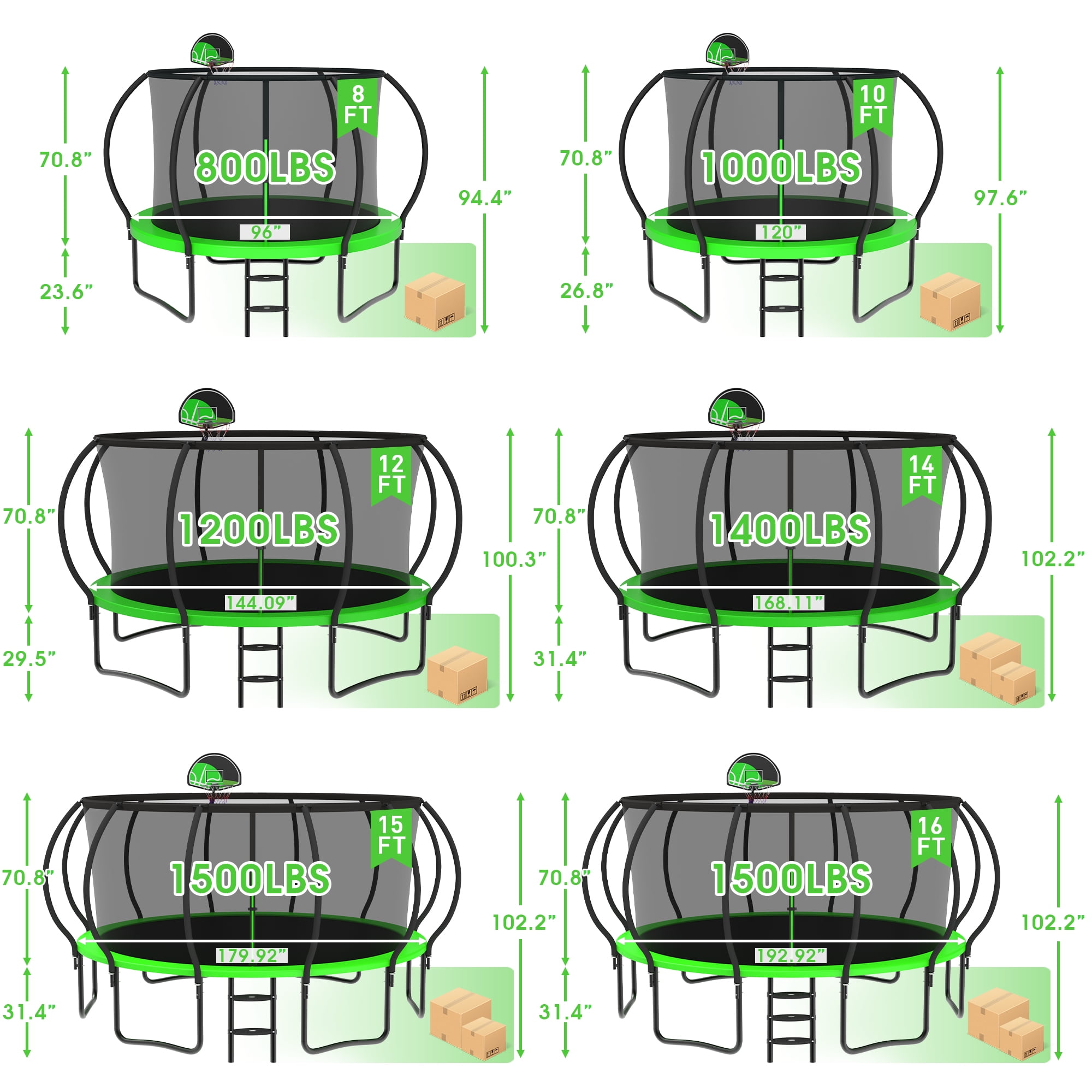 XMIKA 14FT Trampoline with Enclosure, Basketball Hoop, Ladder, Outdoor Trampolines, Heavy Duty Galvanized Full Spray Round Backyard Trampoline for Adults and Kids, 1400lbs Loading, Green