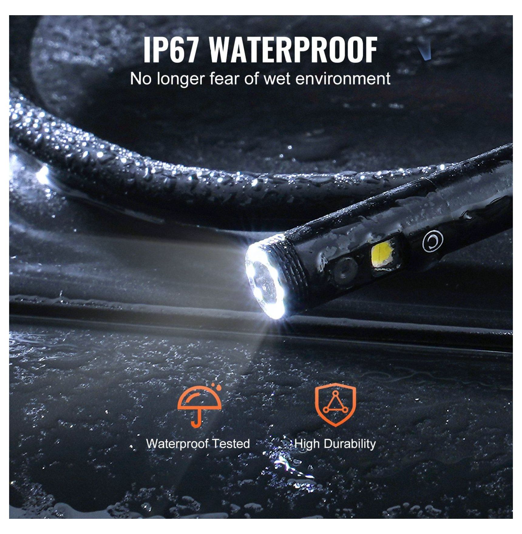 Endoscope Camera with Light, 49.2FT Borescope, 4.3" Screen 1080P, Dual Lens, 8+1 LED, 4X Zoom, IP67 Waterproof Inspection Camera for Automotive Plumbing HVAC