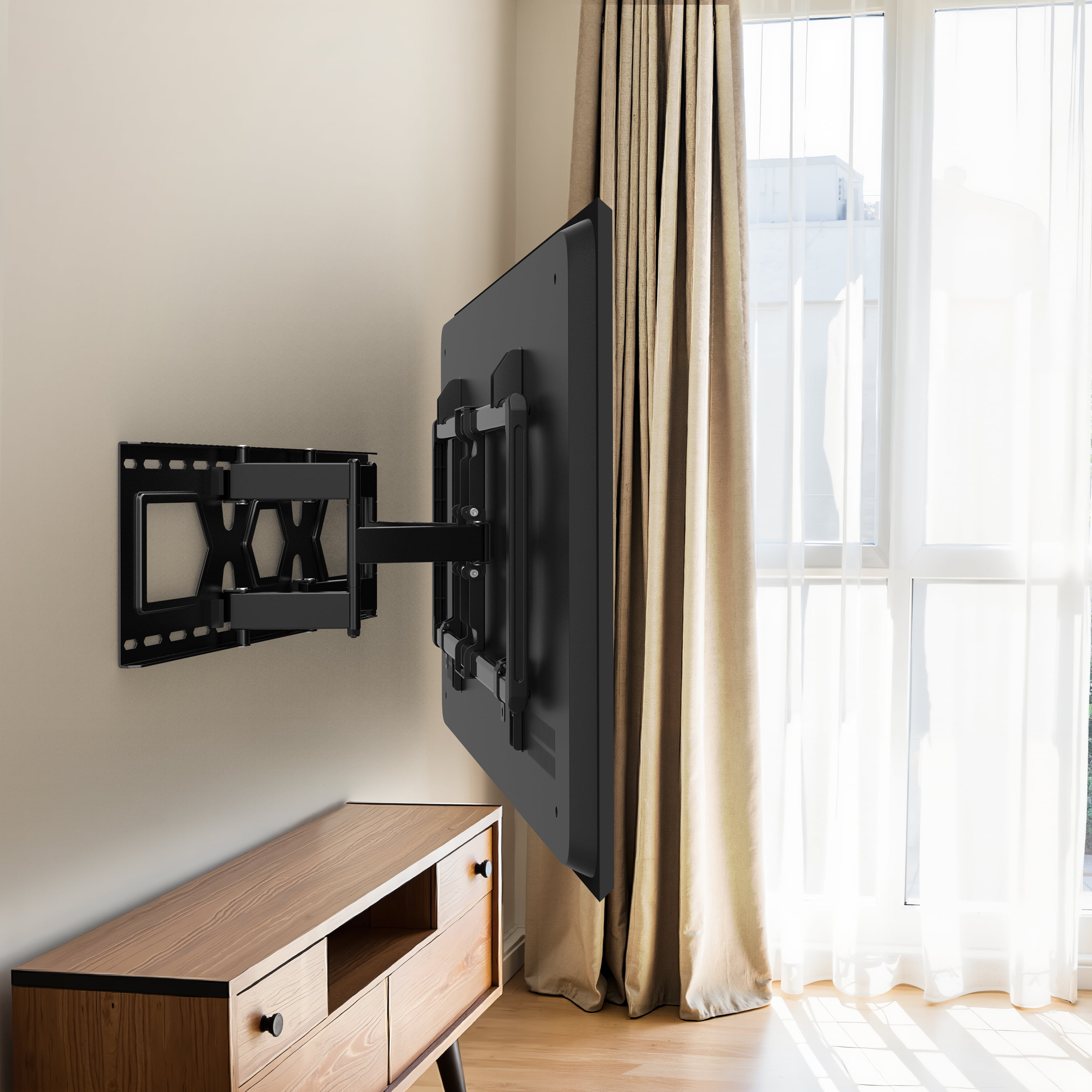 MountLiving Ultra-Slim Full Motion TV Wall Mount for 37-90" Screens, 90° Swivel & ±10° Tilt, Max VESA 600x400mm, up to 120 lbs