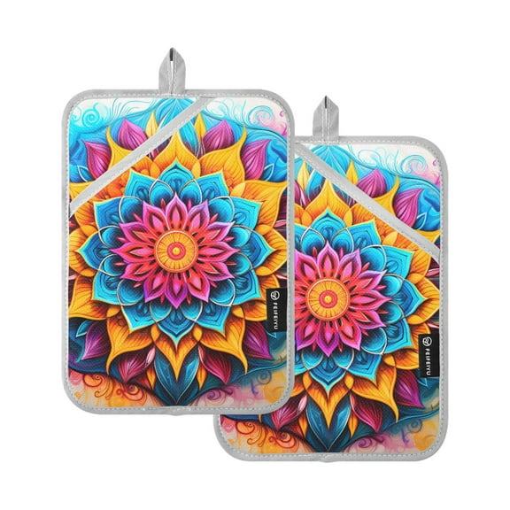 ALAZA Bohomia Boho Colorful Pattern Pot Holders Set of 2 Heat Resistant Kitchen Oven Mitts