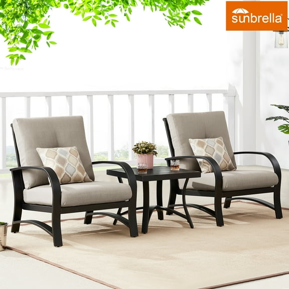 Ulax Furniture 3 Pieces Outdoor/Indoor Aluminum Patio Conversation Seating Group with Sunbrella Cushions and Side Table