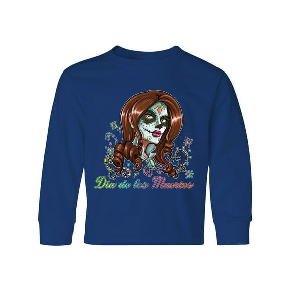 Inktastic DÃa de los Muertos Woman in Sugar Skull Makeup Long Sleeve Youth T-Shirt