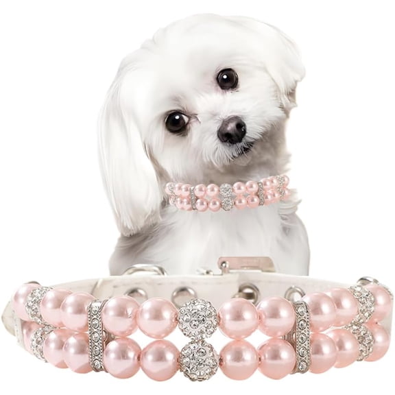 Minzimin Pearl Dog Collars, Bling Pearl Cat Collar ，Fancy  Dog Colalr Puppy Collar Girl for Female Dogs for Xs S M Pet