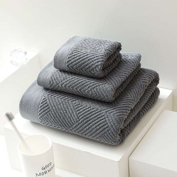 Nvzi Toallas de algodón para baño, juego de 3 toallas grises (toalla de baño: 70*140cm/toalla: 35*75cm, toallas de mano: 35*35cm), toallas de algodón, juego de toallas de baño premium,