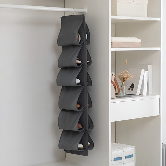 XIBUFE Hanging Shoe Organizer with 12 Large Pockets - Rotating Hanger for Closet Storage - hanging shoe organizer