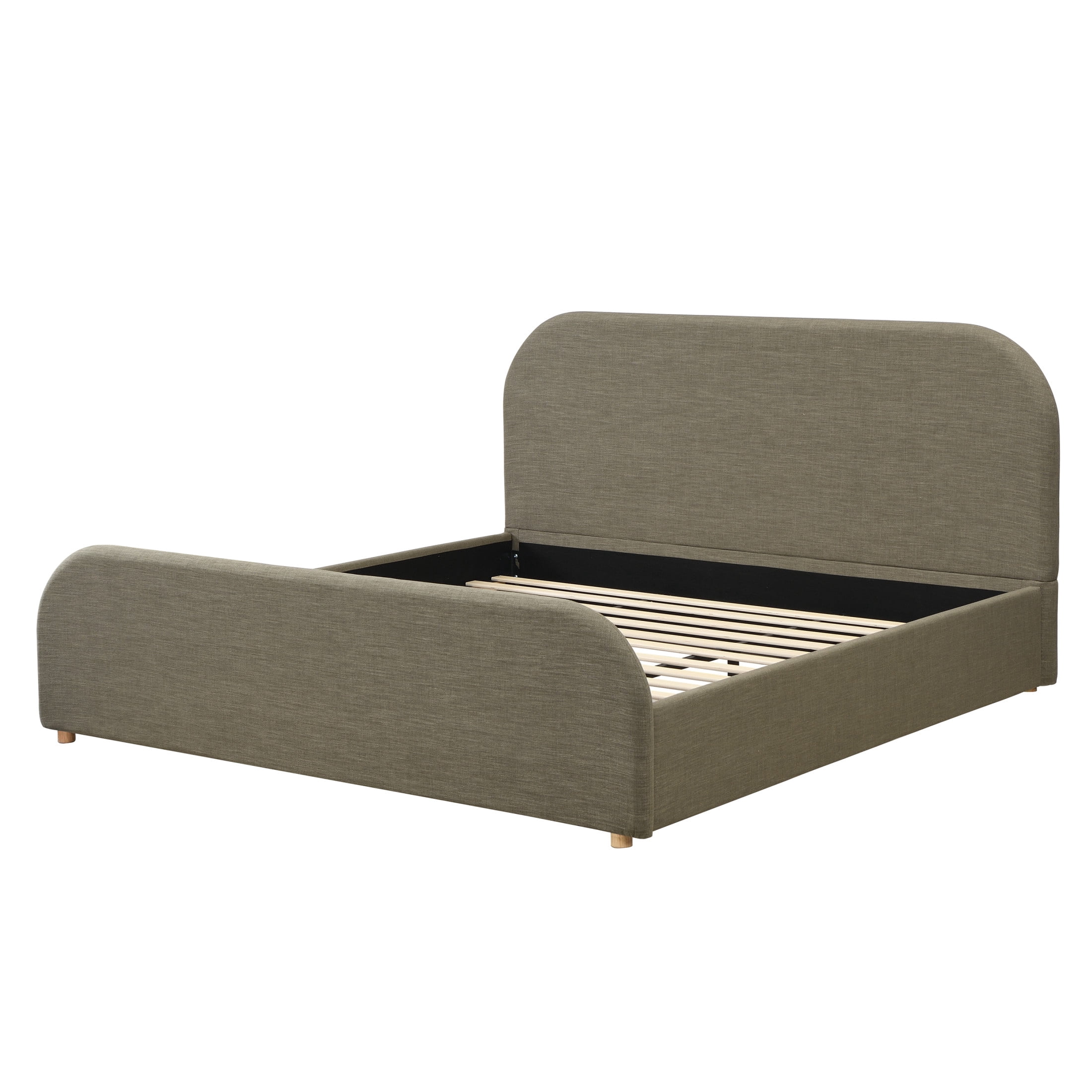 Christopher Knight Home California King Size Bed Frame With Linen Upholstered Curved Headboard, Solid Wood Legs, Green