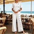 thumbnail image 5 of Womens Suit Jacket Womens Solid Color Casual Vacation Linen Outfit Button Short Sleeve Blouse Wide Leg Pants Set Summer Travel Wear White L, 5 of 7