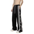 thumbnail image 1 of Fashionable Casual Loose Striped Men Split Snap Button Pants for Autumn, 1 of 8