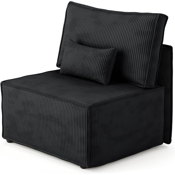 Luxuly Modular Sectional Corduroy Sofa Set, L Shaped Couch Reversible Chaise Modular Sectional Couch, Mix and Match Pieces, Aemless Sofa, Black