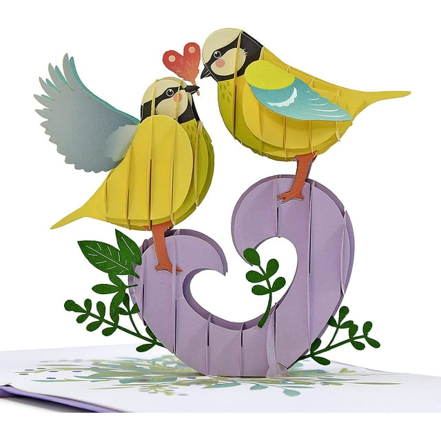 CUTPOPUP Anniversary Card Pop Up, 15x15cm, Wedding 3D Greeting Card (Couple Finches Kissing)