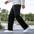 thumbnail image 2 of QHFBli Men's Cargo Jeans Streetwear Drawstring Waist Straight Leg Denim Pants with Pockets, 2 of 4