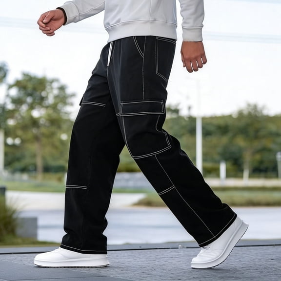 Conairie Mens Jeans Relaxed Fit Elastic Waist Denim Pants Vintage Solid Lightweight Comfortable Outdoor Hiking Pants With Pocket Black L