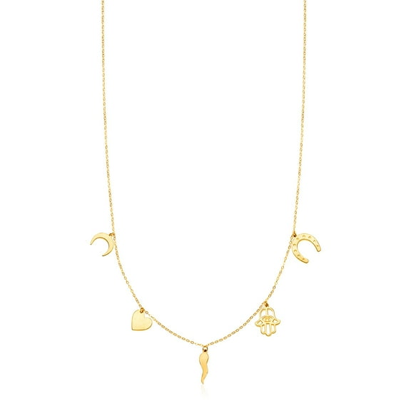 14K Yellow Gold Necklace with Polished Charms Size 18 inches