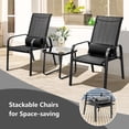 thumbnail image 3 of Patiojoy 3PCS Patio Adjustable Back Stackable Chairs Side Table Set Bistro Set Classic Furniture Chair Set for Garden Black, 3 of 9