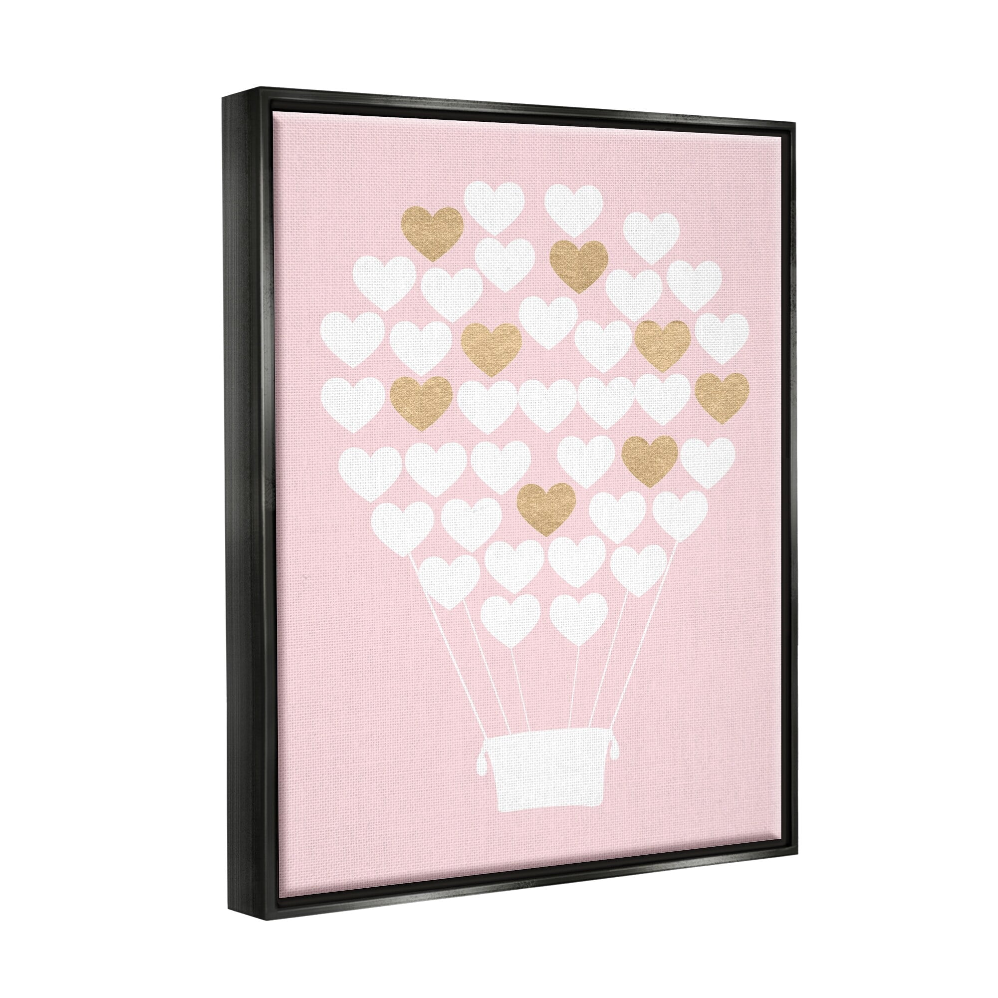 Stupell Industries White Gold Pink Heart Hot Air Balloon Jet Black Framed Floating Canvas Wall Art, 16x20, by Daphne Polselli