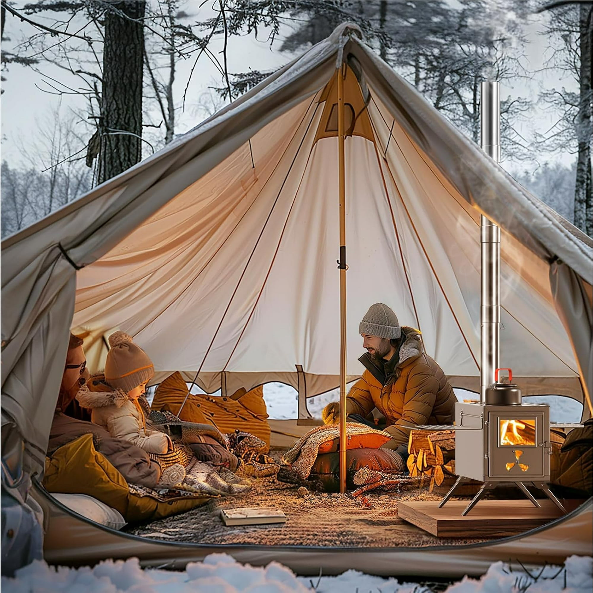 Mophoto Upgraded Wood Stove,Hot Tent Stove Camping Portable Stainless Steel Wood Burning Stove with 7 Chimney Pipes for Wall Tent Camping,Hunting,Heating,Cooking,Ice Fishing,Boiling Water