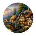 thumbnail image 4 of WYYP Quaint Cottages Stone Bridge Serene Atmosphere Round Table Cloth 100% Polyester Fiber with Elastic Edge White, 4 of 8