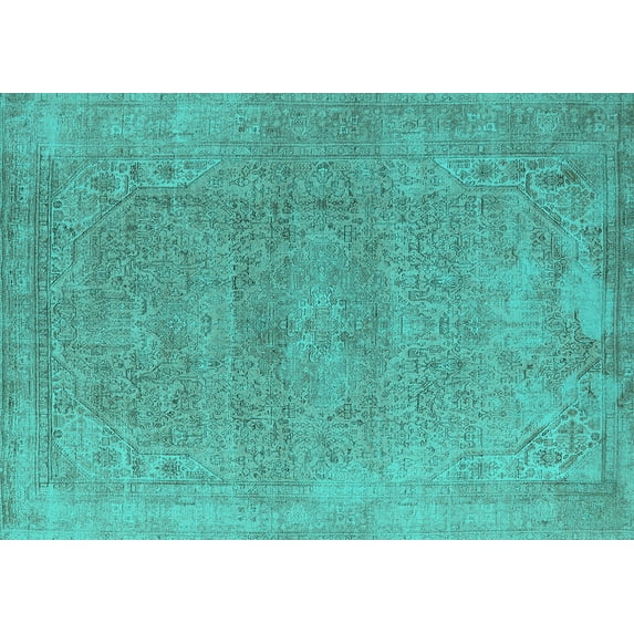 Ahgly Company Machine Washable Indoor Rectangle Oriental Turquoise Blue Industrial Area Rugs, 5' x 8'