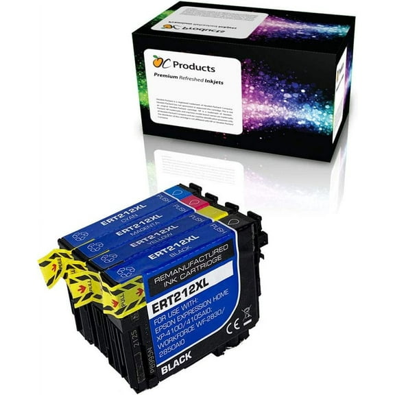 Remanufactured OCProducts Ink Cartridge Replacement 4 Pack for Epson 212 212XL for XP-4100 XP-4105 WF-2830 WF-2850