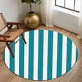 thumbnail image 3 of Teal Striped Large Area Rugs for Bedroom Living Room, Soft Non Slip Carpet Bedside Rug, Simple Art Vertical Stripe Farmhouse Round Floor Cover Kitchen Accent Rug 8' for Dining Room/Office, 3 of 9