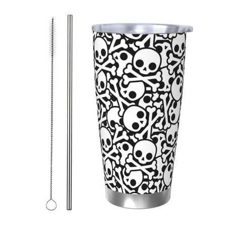 

Qekee skull pirate Print 20OZ Car Cup Stainless Steel Vacuum Insulated Tumbler Tumbler Cup With Lid And Straw Travel Coffee Mug-Straw Two-piece Set