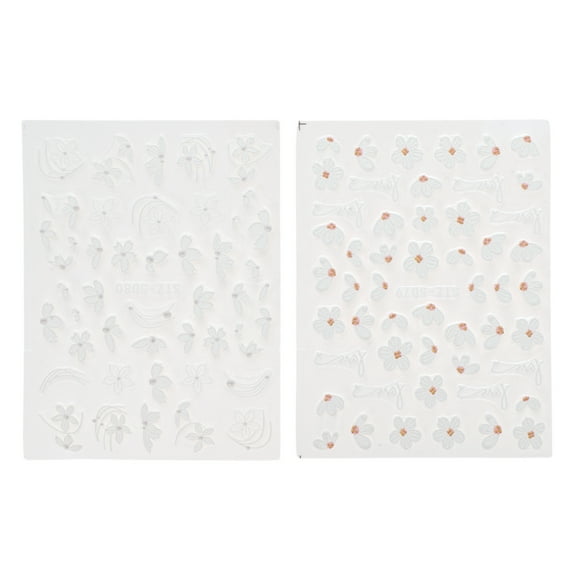 Unique Bargains 2 Pcs Self-Adhesive Floral Pattern Nail Art Stickers White