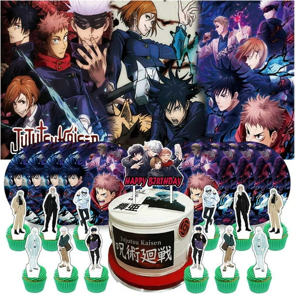 Jujutsu Kaisen Plates Supplies Party Decorations Birthday Decor Backdrop Banner Cake Topper Fans