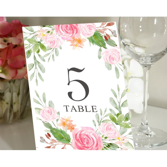 Darling Souvenir Double Sided Print Floral & Leaf Table Numbers Wedding Reception Decorative Table Cards-4" x 6" (1 to 12)