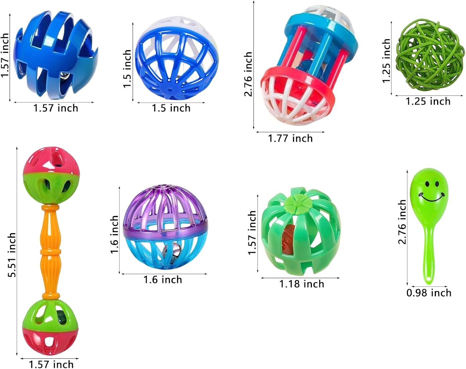 Bird Toys for Parakeets & Small Birds – Colorful Cage Fun with Bells & Rattan Balls