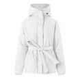 thumbnail image 5 of Winter Parka for Women Long Sleeve Thicken Zip Up Belted Hooded Outerwear with Pockets, 5 of 6