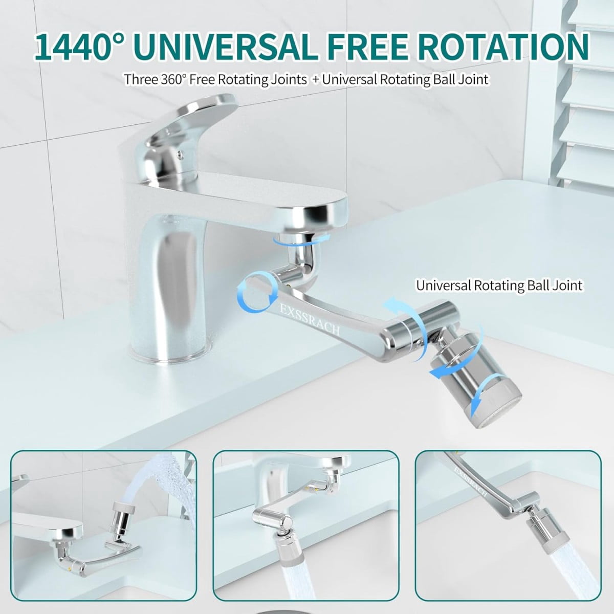 1440° Swivel Faucet Extender, Heavy Duty Swivel Splashback Aerator Adapter for Kitchen Sinks and Bathrooms, 2-Pack