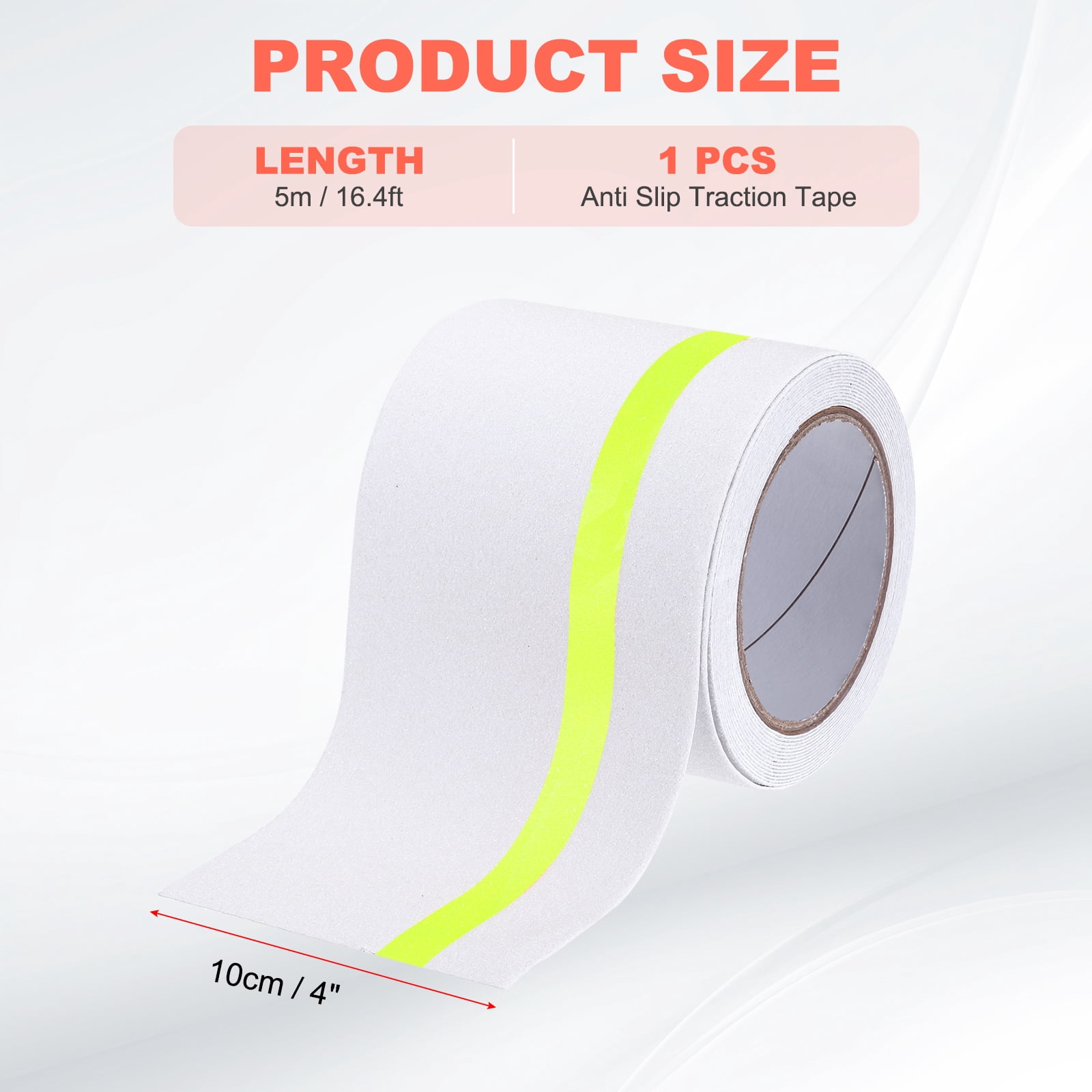 Anti Slip Traction Tape 4 Inch x 16.4ft Stair Grip Friction Adhesive Non Skid Tape Waterproof White with Yellow Tape