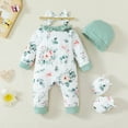 thumbnail image 5 of KIMI BEAR Newborn Baby Girls Romper Long Sleeves Floral Bodysuits with Headband 2pcs Baby Girls One-piece Green 0-3 Months, 5 of 10