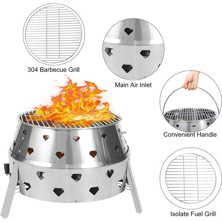  SereneLife Portable Outdoor Wood Fire Pit - 2-in-1 Steel BBQ  Grill 26 Wood Burning Fire Pit Bowl w/ Mesh Spark Screen, Cover Log Grate, Wood  Fire Poker for Camping, Picnic
