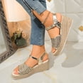 thumbnail image 4 of Dakaela Summer Sandals for Women 2026 Wedge Platform Dressy Espadrille Braided Ankle Strap Open Toe Slip on Beach Shoes Gold Size 9.5, 4 of 9