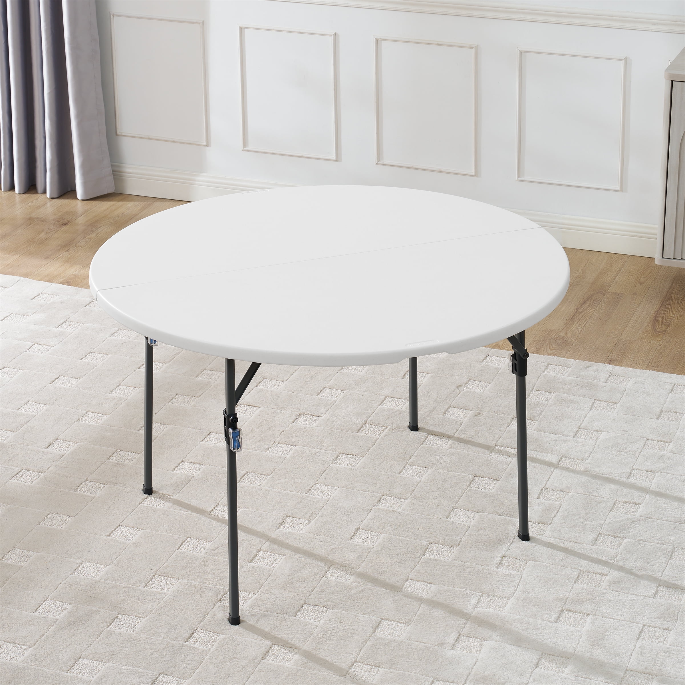 Mainstays 4 Foot Fold-in-Half Round Plastic Table, Indoor Outdoor, White