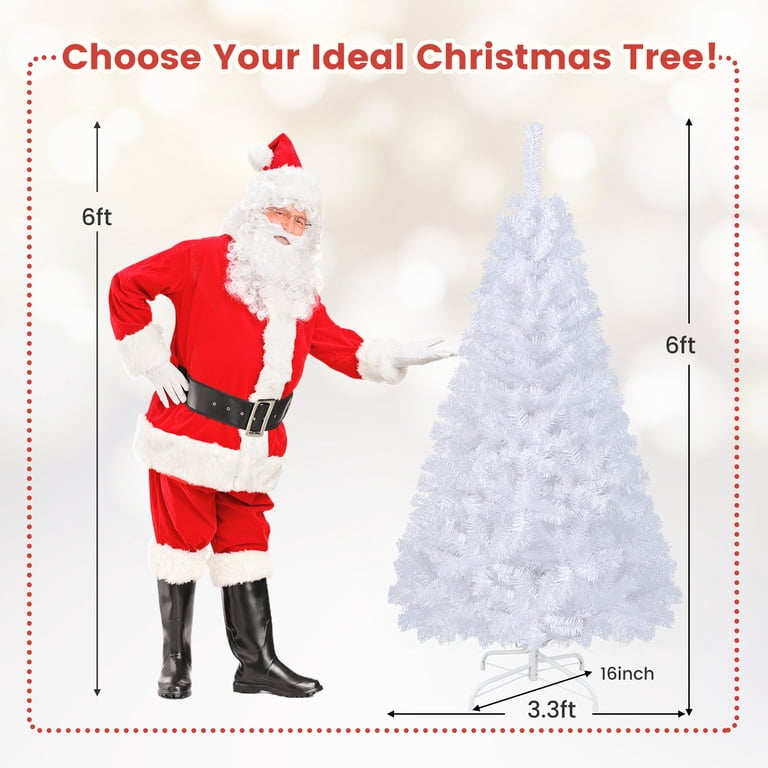 Costway 6Ft Artificial PVC Christmas Tree, White, Indoor Outdoor