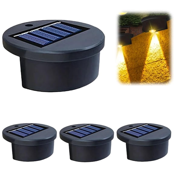 4 Pack Black Round Solar LED Step Wall Lights, Waterproof Outdoor Yard Stair & Fence Mount Landscape Lamp