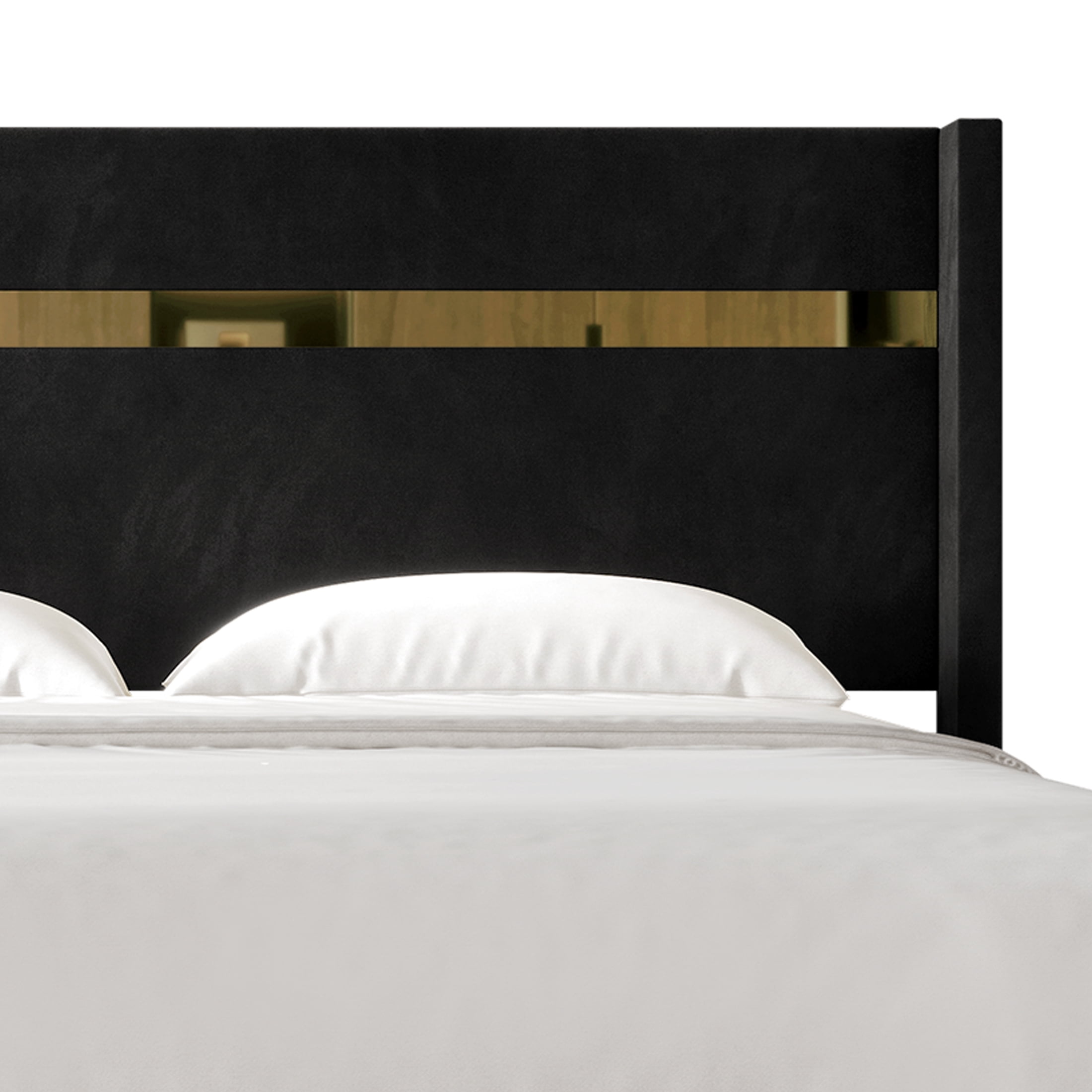 Castle Place Luxury Glam Velvet Wingback Queen Platform Bed with Gold Acrylic Accents, Black