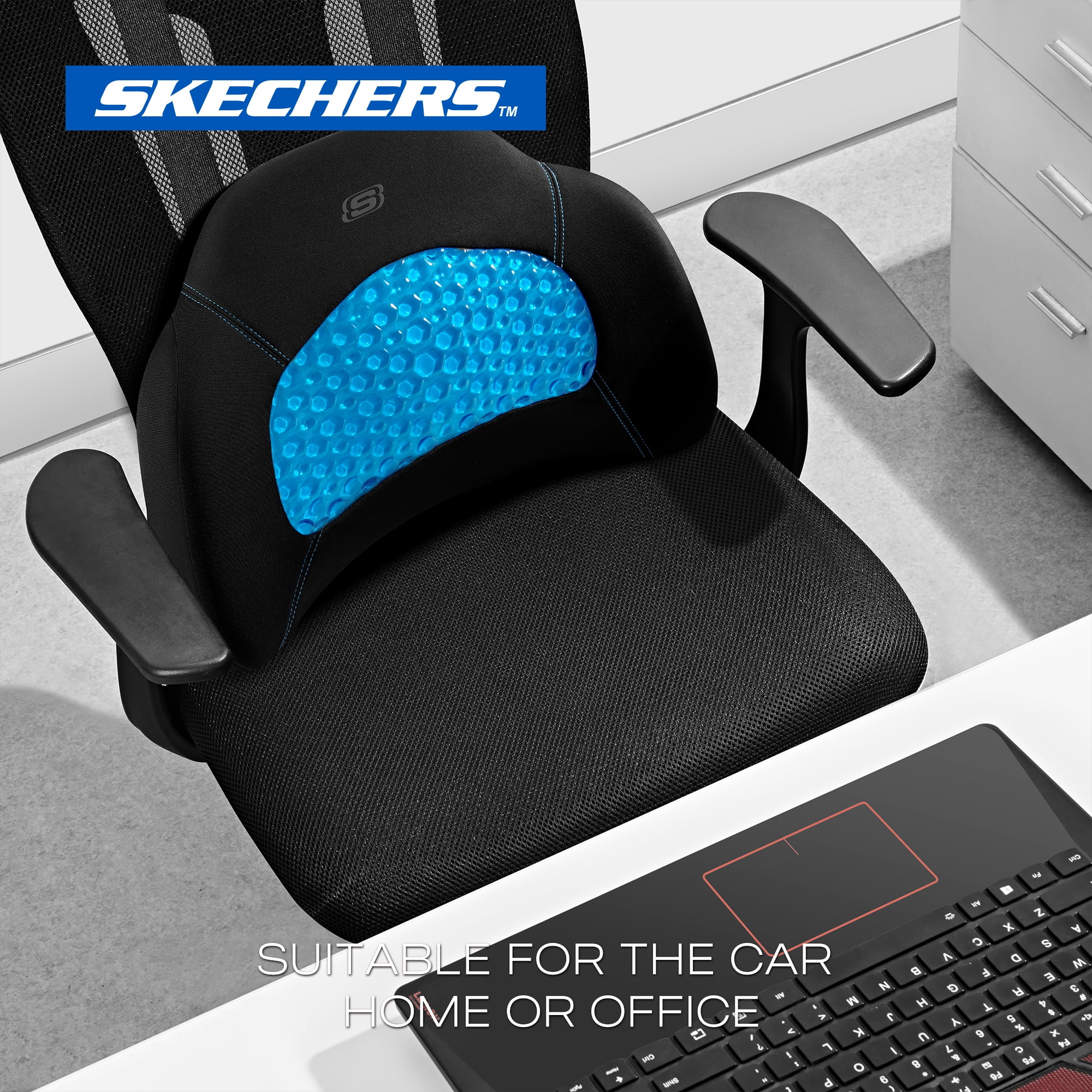 Skechers Cooling Gel Lumbar Support Pillow Memory Foam Lower Back Cushion With Gel Bumps for Office Chair or Car Seat-Ergonomic Backrest