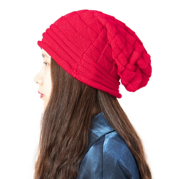 SHCKE Womens Winter Hats Slouchy Knit Beanie Hat Stretch Thick Cable Knit Hats Warm Beanie Hat Red
