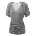 thumbnail image 5 of Timegard Womens Summer Tops Deep V Neck Short Sleeve Side Ruched Slim Comfy Casual Tee Blouse Fashion, 5 of 6