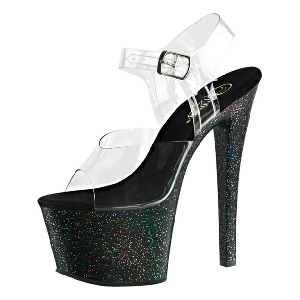 Pleaser - Womens Evening Dress Shoes Black Glitter Platform Sandals ...