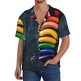 thumbnail image 7 of Lsque Rainbow Sausages On Dark Slate print Men's Cuban Collar Short Sleeve Shirt Summer Beachwear Casual Button Down Fashionable Vacation Leisure Shirt-Medium, 7 of 7
