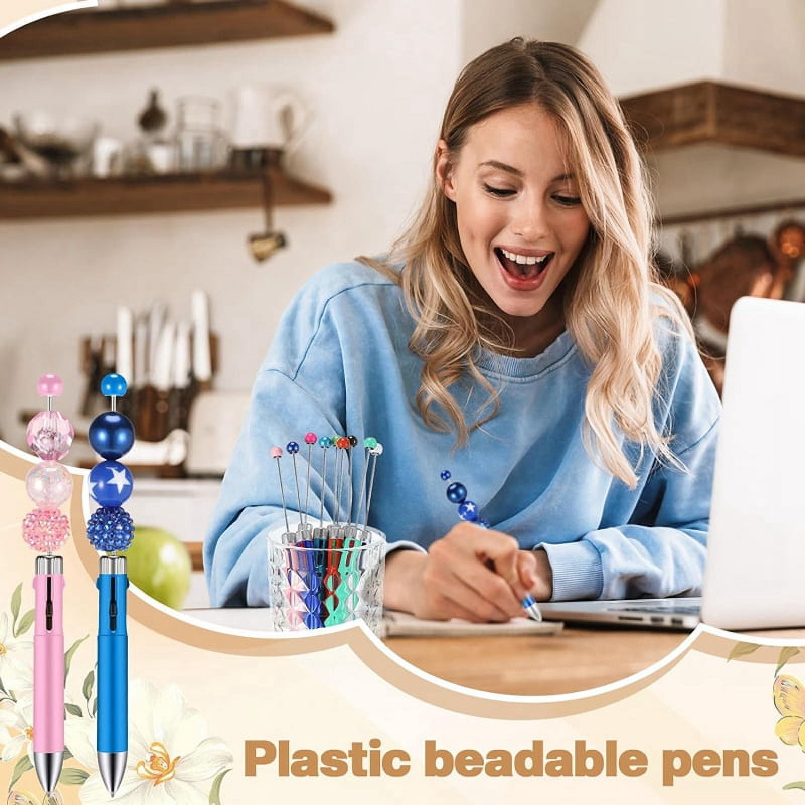 50Pc Plastic Beaded Pens Bulk Multicolor Cute 1.0mm Beaded Pens 4-in-1 Beaded Ballpoint Pens Making Graduation SuppliesB