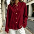thumbnail image 2 of LUVDA Women's Corduroy Button Cardigan Fall Winter Band Collar Patch Pocket Shacket, 2 of 6