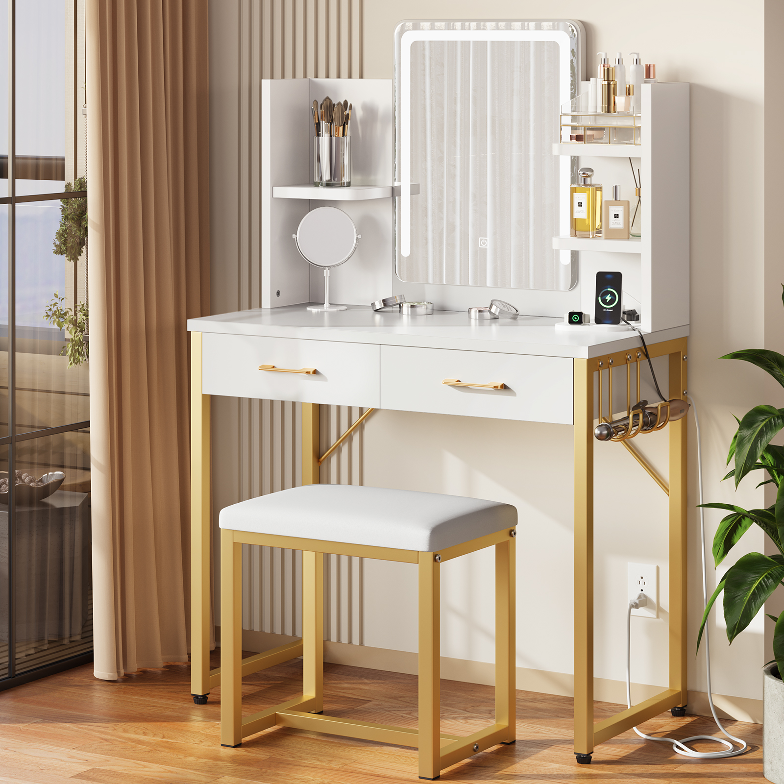 Bestier White Makeup Vanity Set with Lights and Stool photo 5