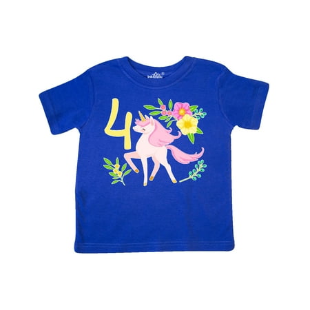 

Inktastic Fourth Birthday Pink Unicorn with Flowers Gift Toddler Boy or Toddler Girl T-Shirt