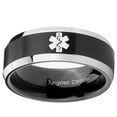 thumbnail image 2 of Tungsten Medical Alert 8mm Brushed Black 2 Tone Beveled Edges Men Ring, 2 of 2