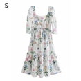 thumbnail image 1 of Vestido Vestido largo informal de algodón de manga media con cuello cuadrado y estampado floral, S Jumpingount AP001360-02B, 1 of 7